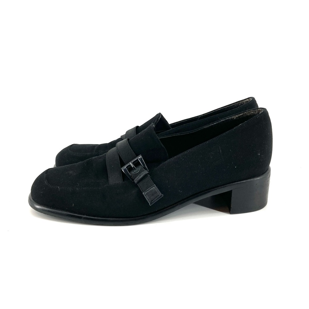 Stuart Weitzman Black Suede Buckle Loafers